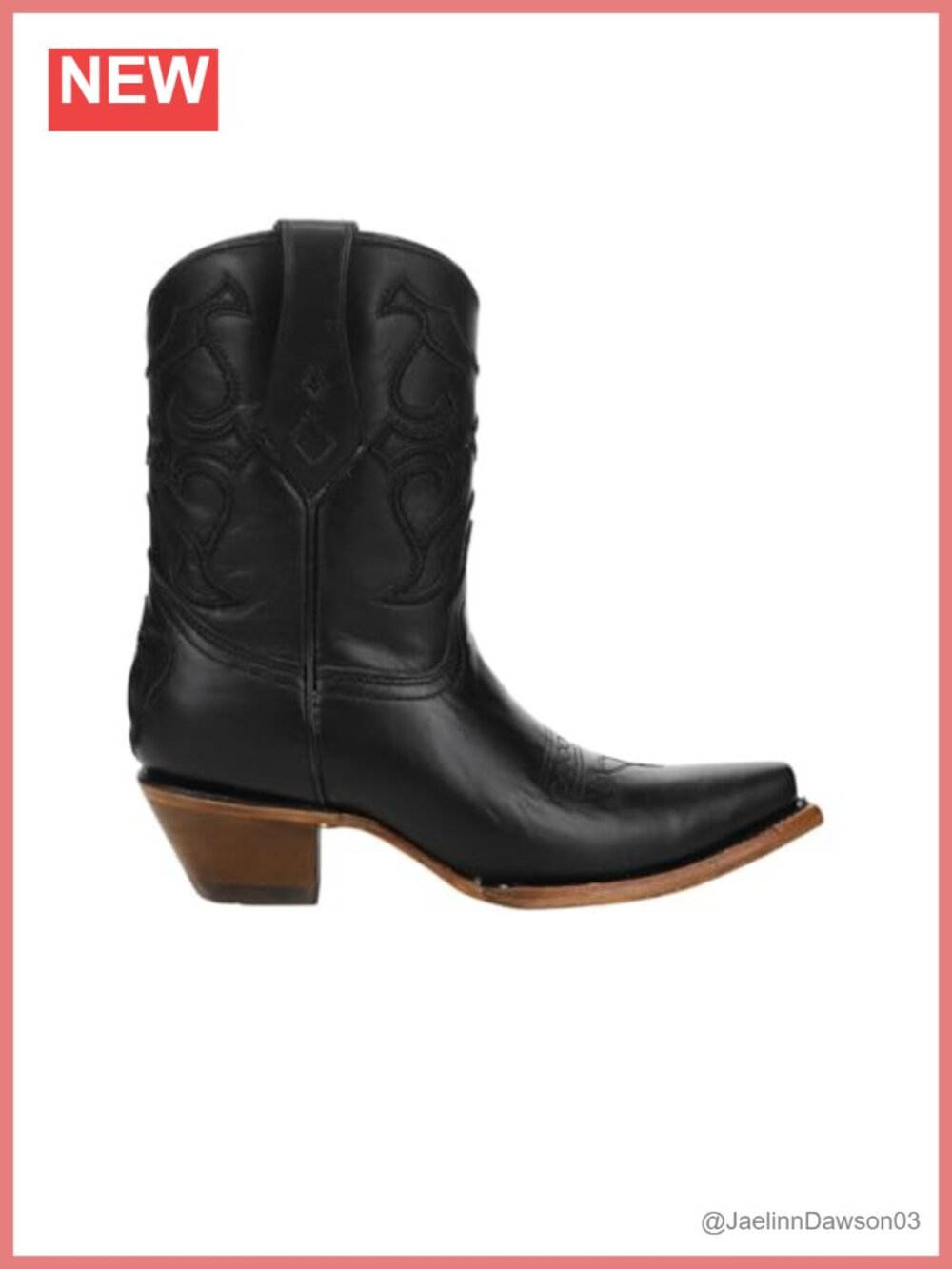 Embroidered Snip Toe Pull-On Leather Ankle Boots Mid Block Heel